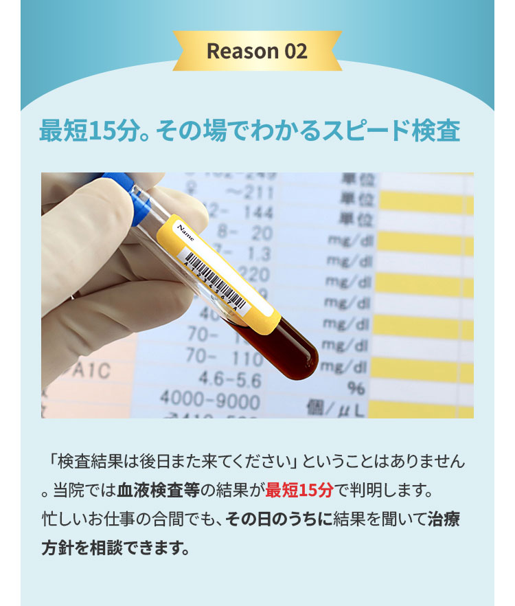 最短15分。その場でわかるスピード検査